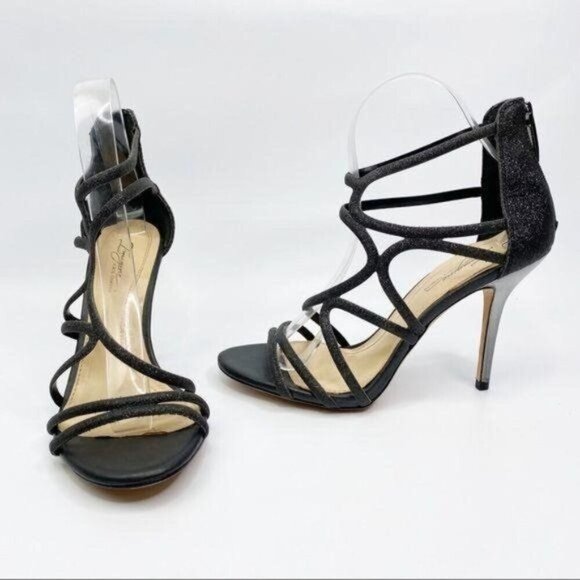 VINCE CAMUTO 7 Black Strappy Ranee Heels Party Open Toe - Picture 2 of 8